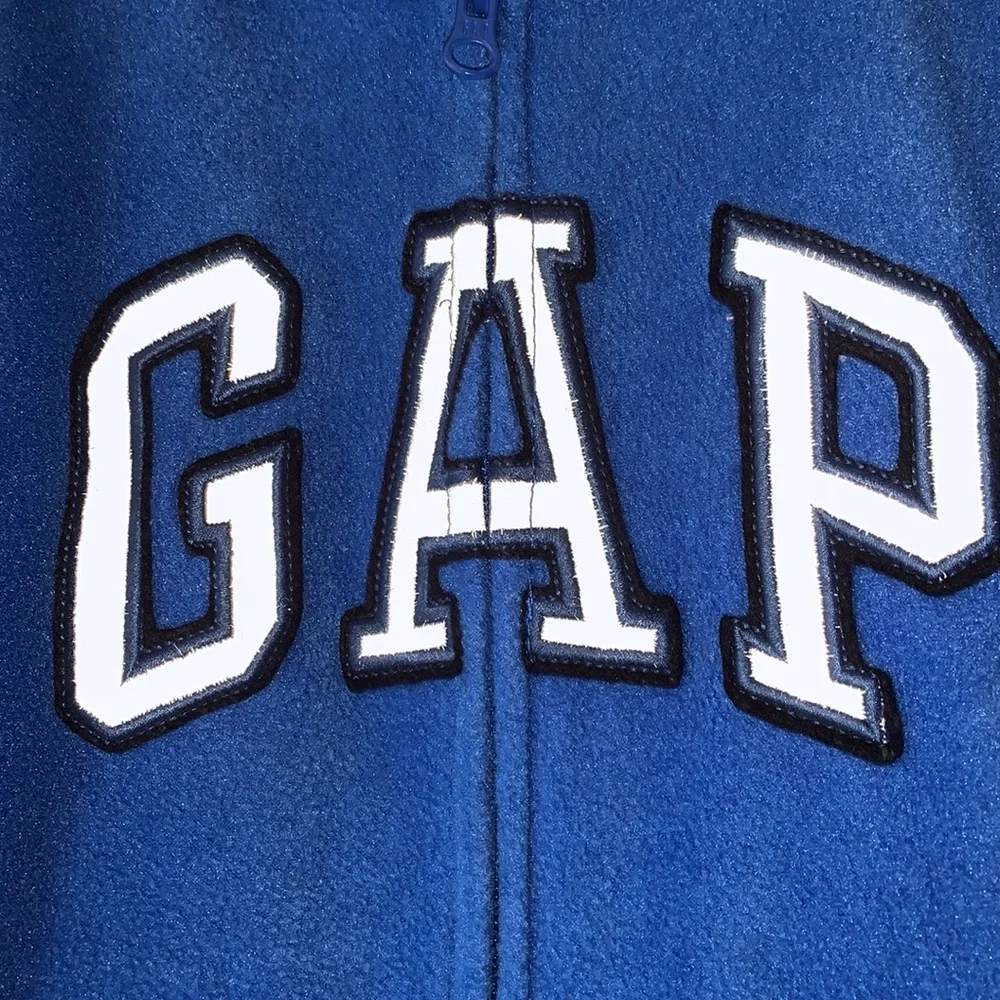 GAP Kids Small 6 - 7 fleece hoodie royal blue reflective silver logo black EUC